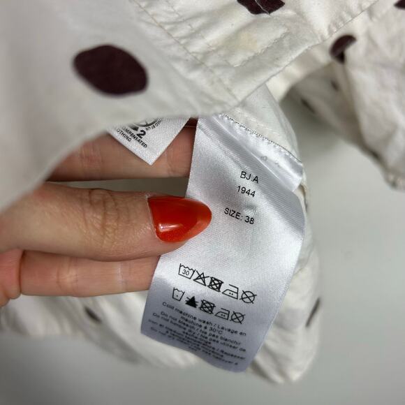 Ganni Polka Dot Printed Cotton Poplin Square Neck Top White Brown Sz 6 - Picture 8 of 9